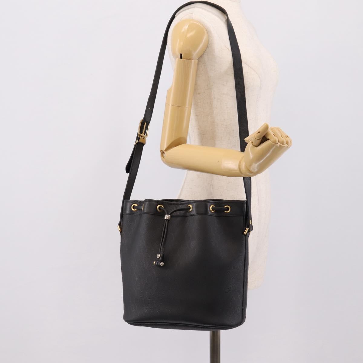 Christian Dior Honeycomb Canvas Shoulder Bag PVC Black Gold Auth ka6345