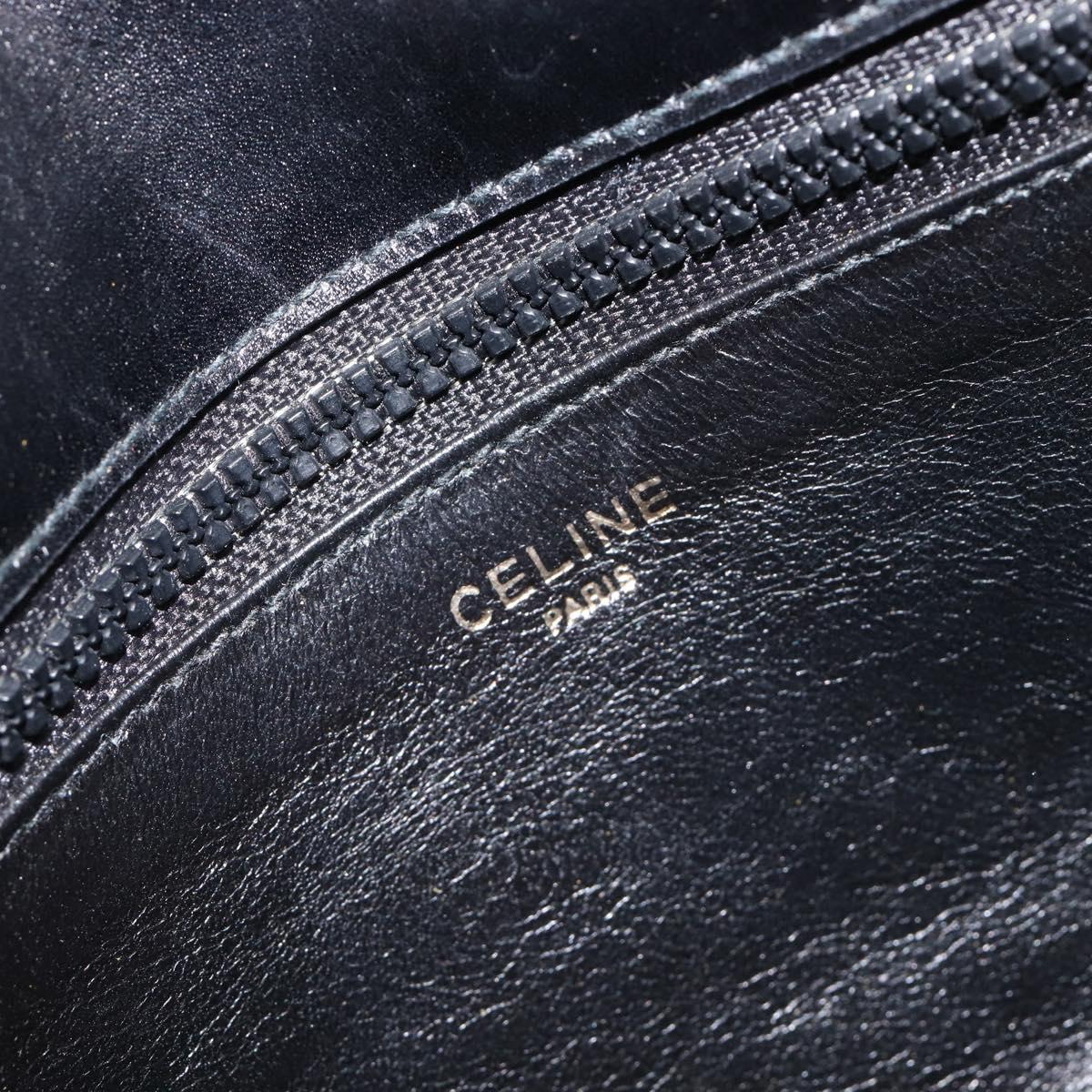 CELINE Chain Shoulder Bag Leather Black Gold Auth ka6346