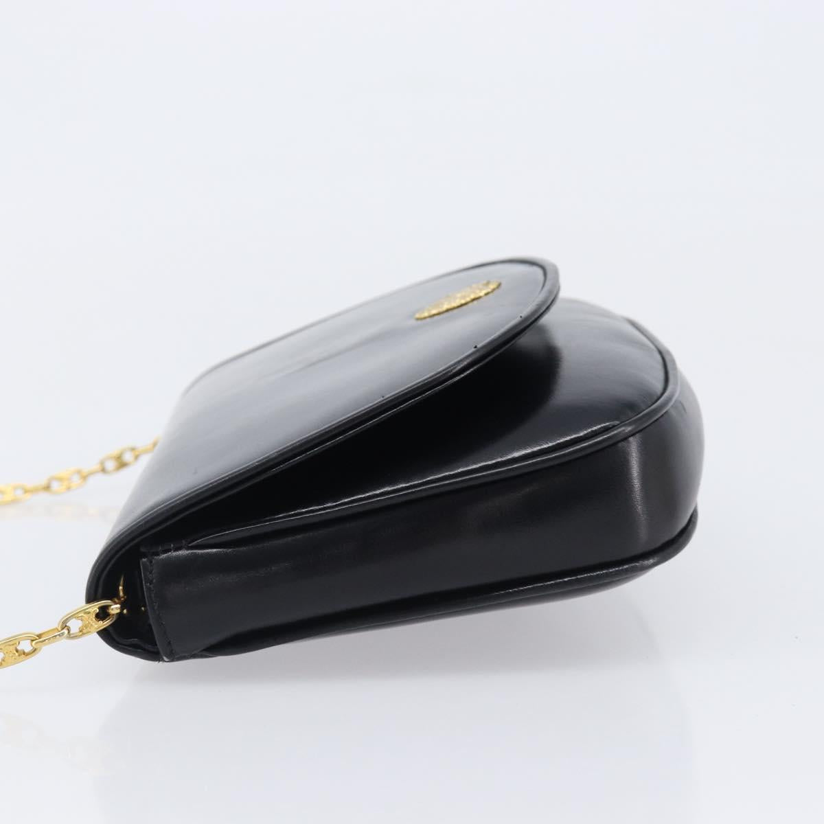 CELINE Chain Shoulder Bag Leather Black Gold Auth ka6346