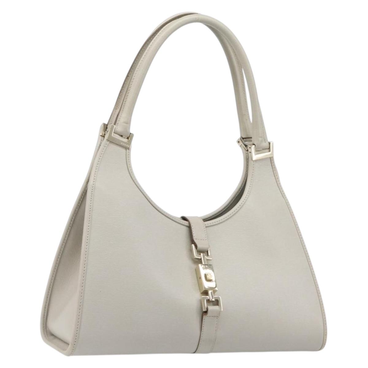 GUCCI Jackie Hand Bag Leather Beige Gold 002 1067 Auth ka6348