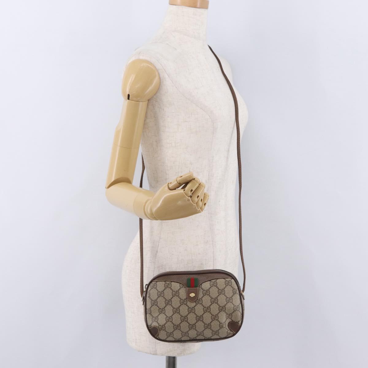 GUCCI GG Supreme Web Sherry Line Bag PVC Beige Gold 89 02 066 Auth ka6349