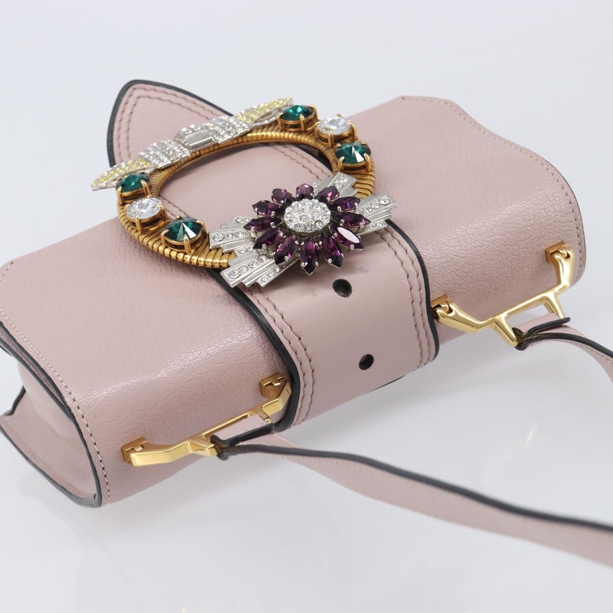 Miu Miu Madras Bijoux Shoulder Bag Leather Pink Gold Auth ka6350V