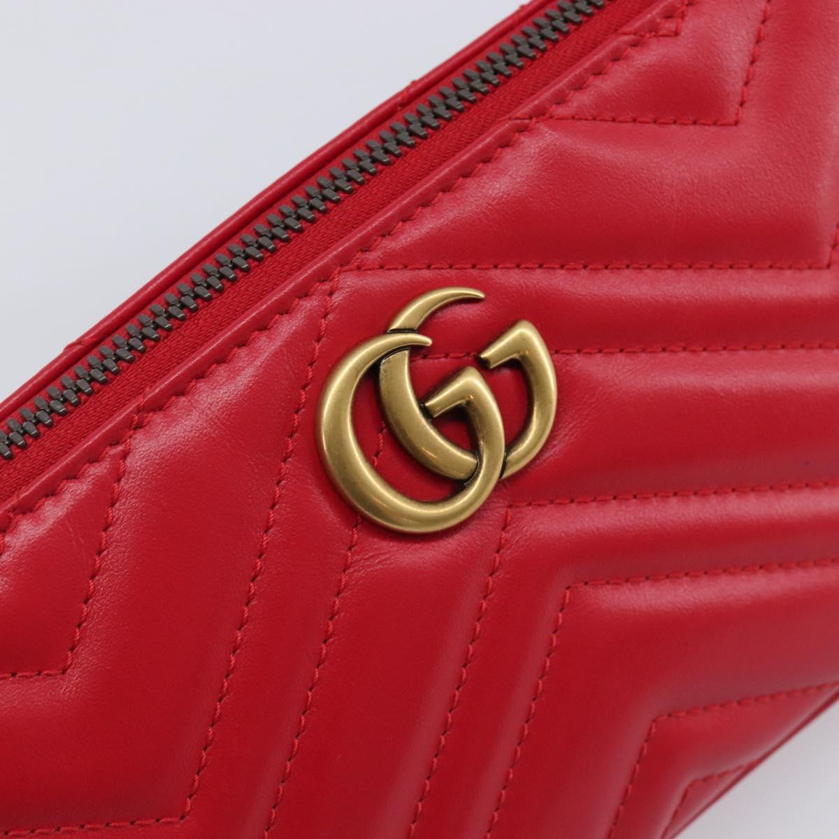 GUCCI GG Marmont Hand Bag Leather Red Gold 739166 Auth ka6352V