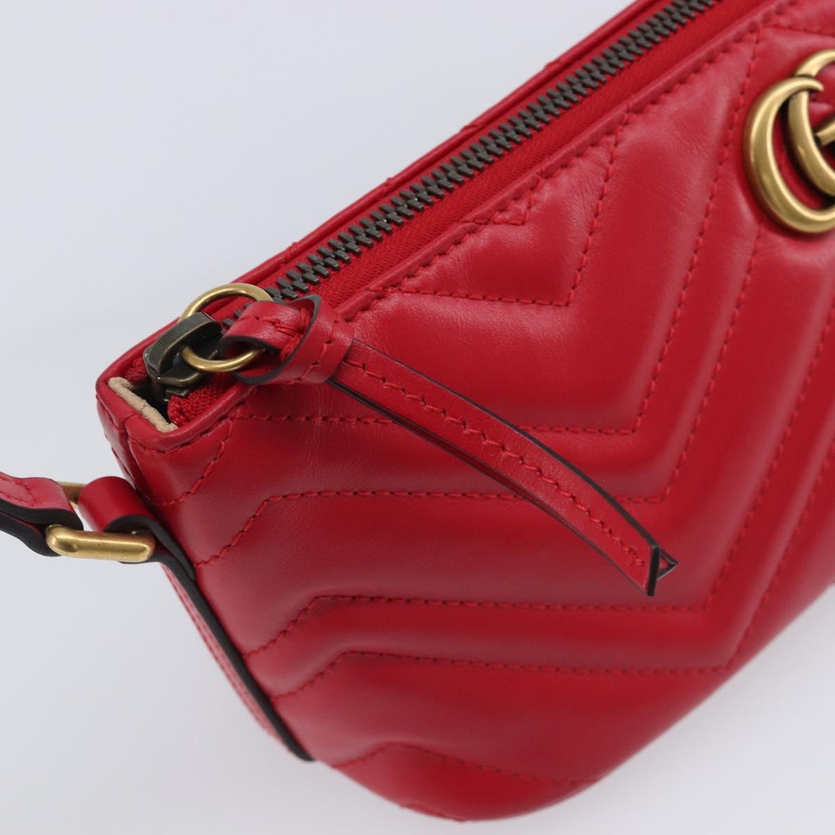 GUCCI GG Marmont Hand Bag Leather Red Gold 739166 Auth ka6352V