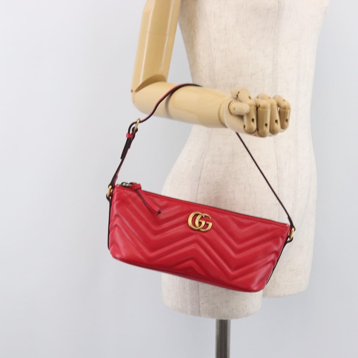 GUCCI GG Marmont Hand Bag Leather Red Gold 739166 Auth ka6352V