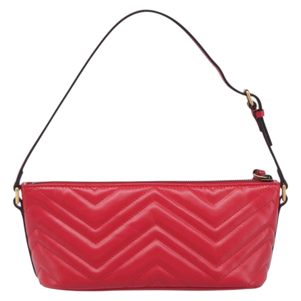 GUCCI GG Marmont Hand Bag Leather Red Gold 739166 Auth ka6352V