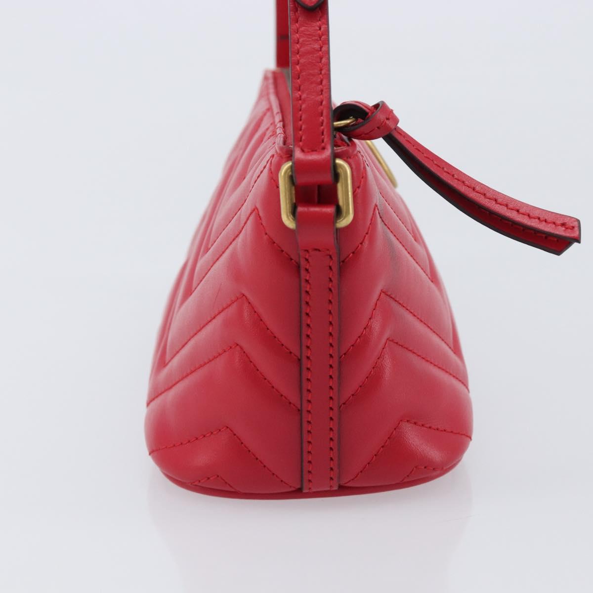 GUCCI GG Marmont Hand Bag Leather Red Gold 739166 Auth ka6352V