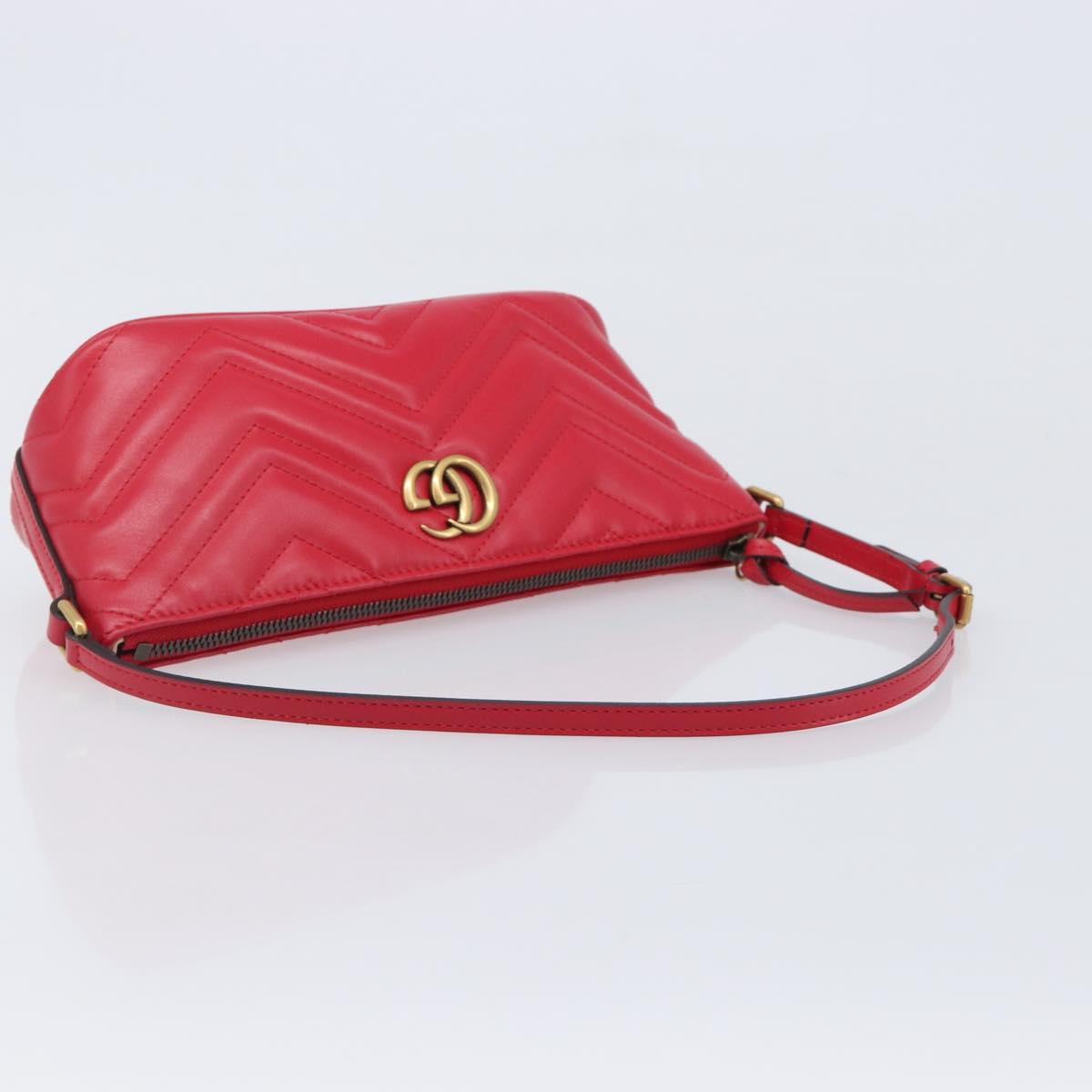 GUCCI GG Marmont Hand Bag Leather Red Gold 739166 Auth ka6352V