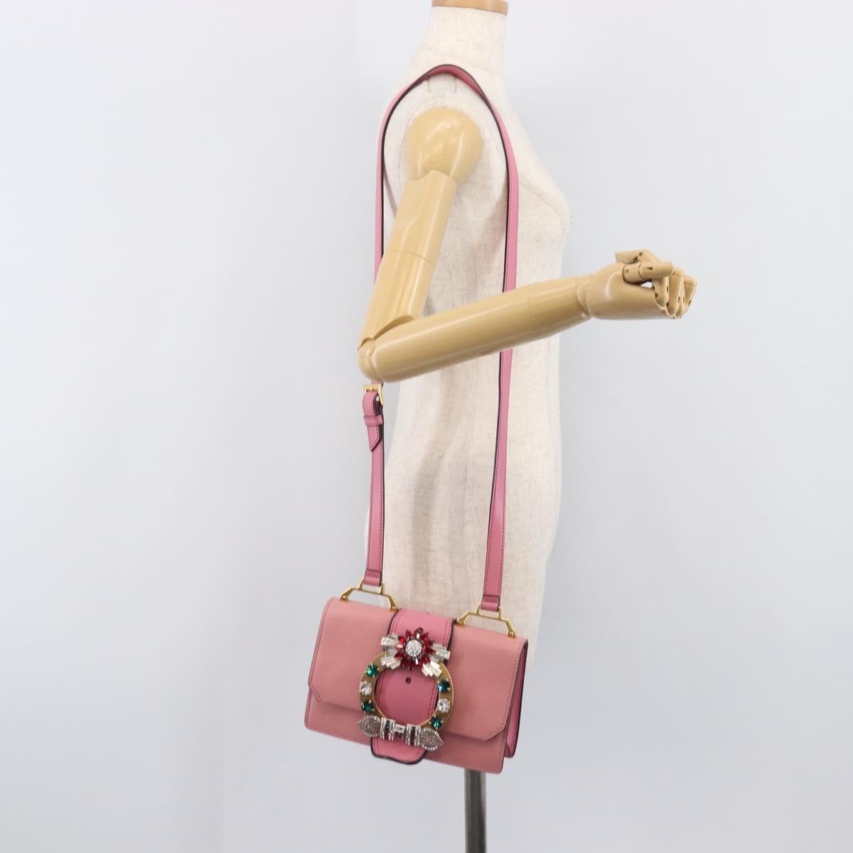 Miu Miu Madras Bijoux Shoulder Bag Leather Pink Gold Auth ka6353V