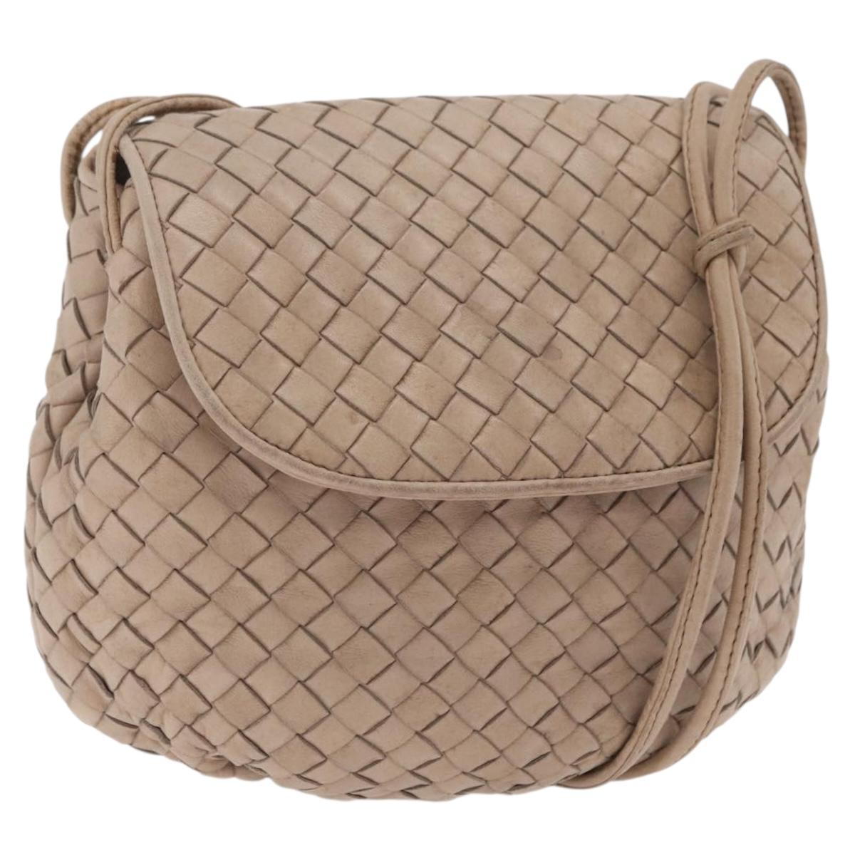 BOTTEGA VENETA INTRECCIATO Shoulder Bag Leather Beige Gold Auth ka6354