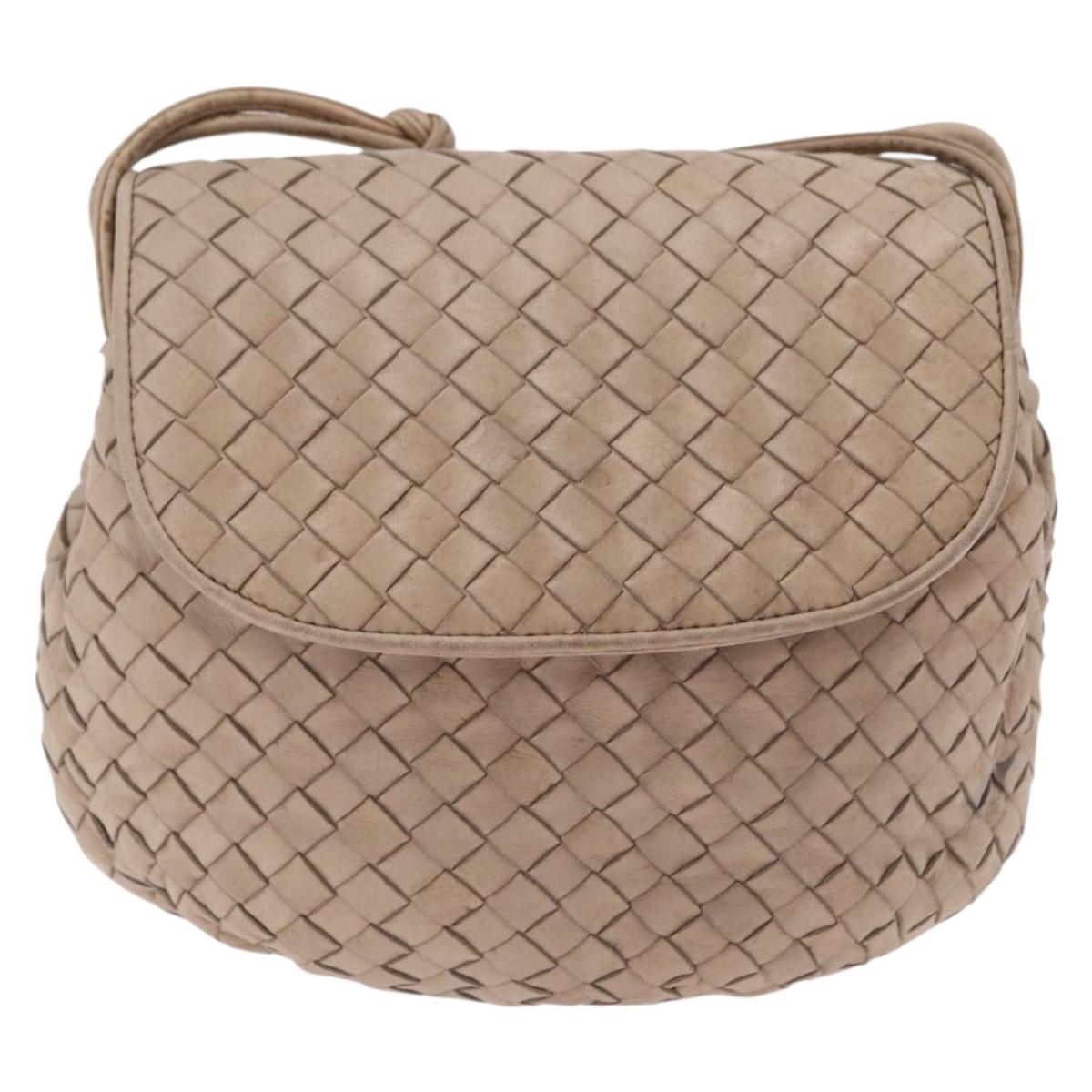 BOTTEGA VENETA INTRECCIATO Shoulder Bag Leather Beige Gold Auth ka6354