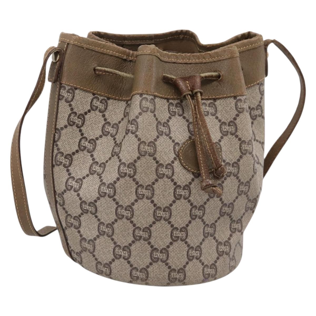GUCCI GG Plus Supreme Shoulder Bag PVC Beige Gold Auth ka6356