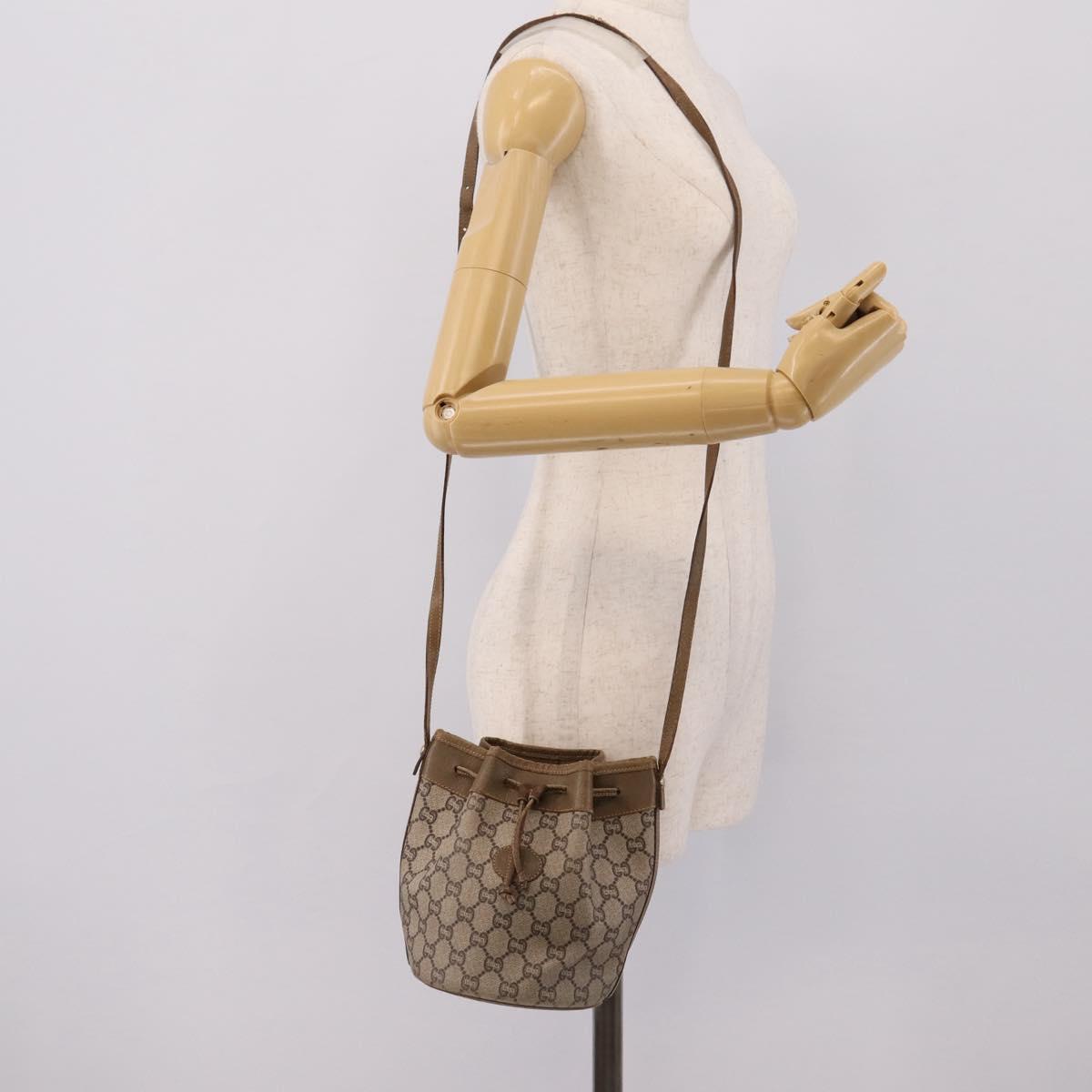 GUCCI GG Plus Supreme Shoulder Bag PVC Beige Gold Auth ka6356