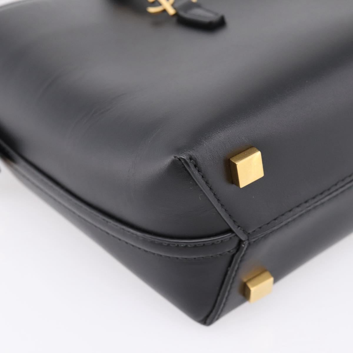 SAINT LAURENT Hand Bag Leather 2way Black Gold Auth ka6358M