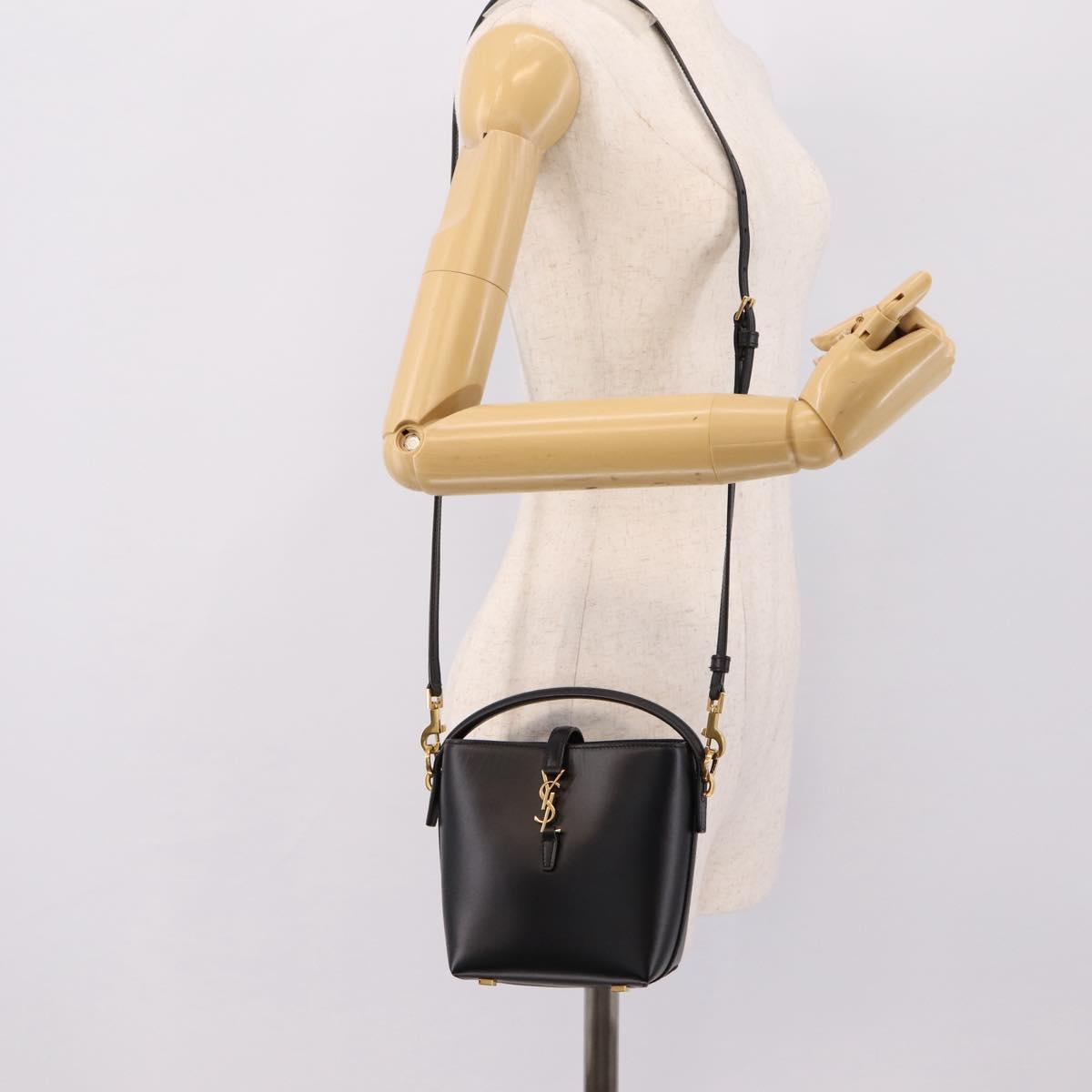 SAINT LAURENT Hand Bag Leather 2way Black Gold Auth ka6358M