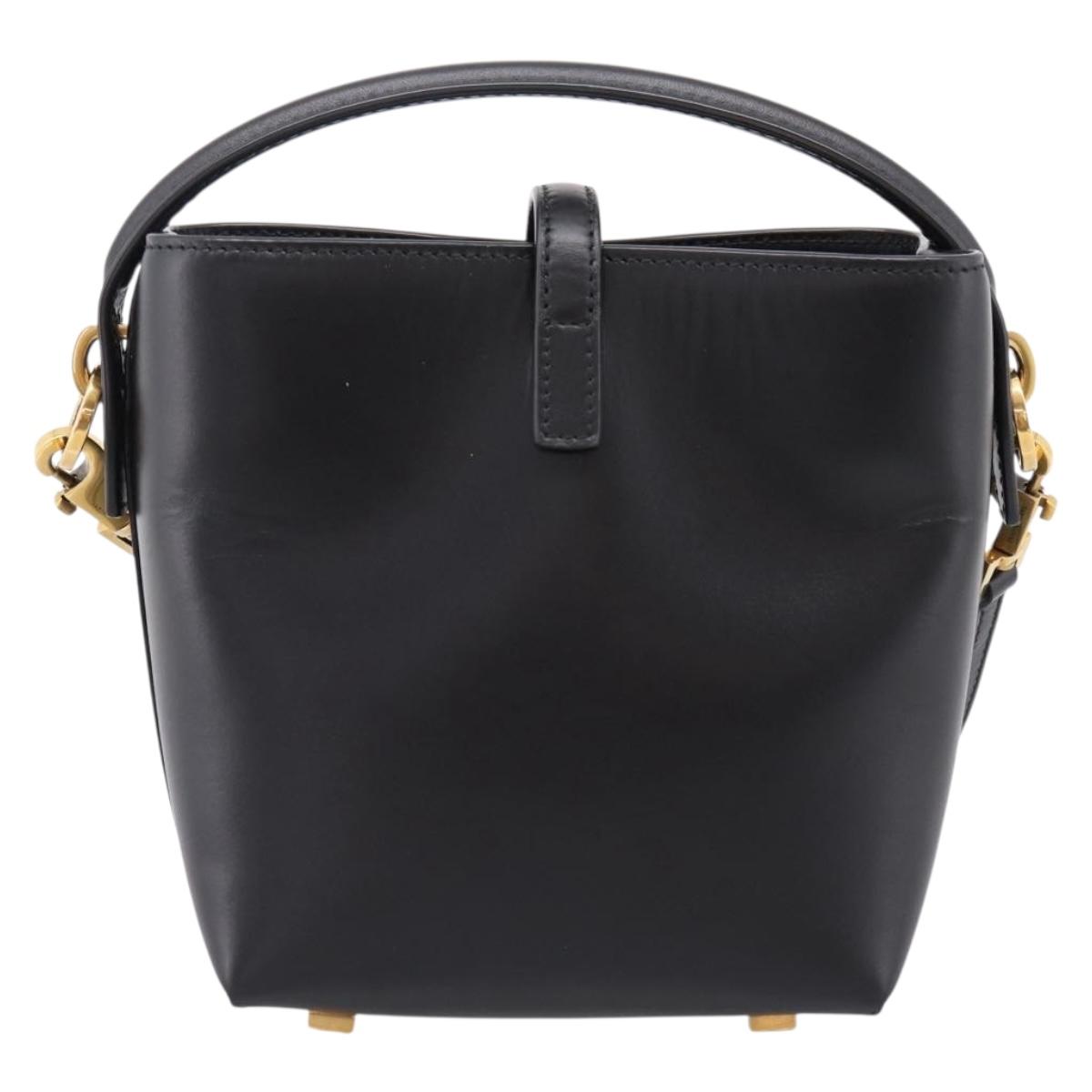 SAINT LAURENT Hand Bag Leather 2way Black Gold Auth ka6358M