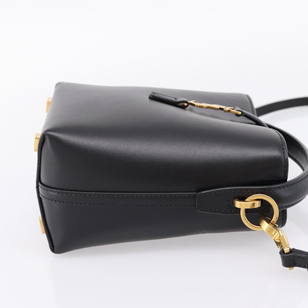 SAINT LAURENT Hand Bag Leather 2way Black Gold Auth ka6358M
