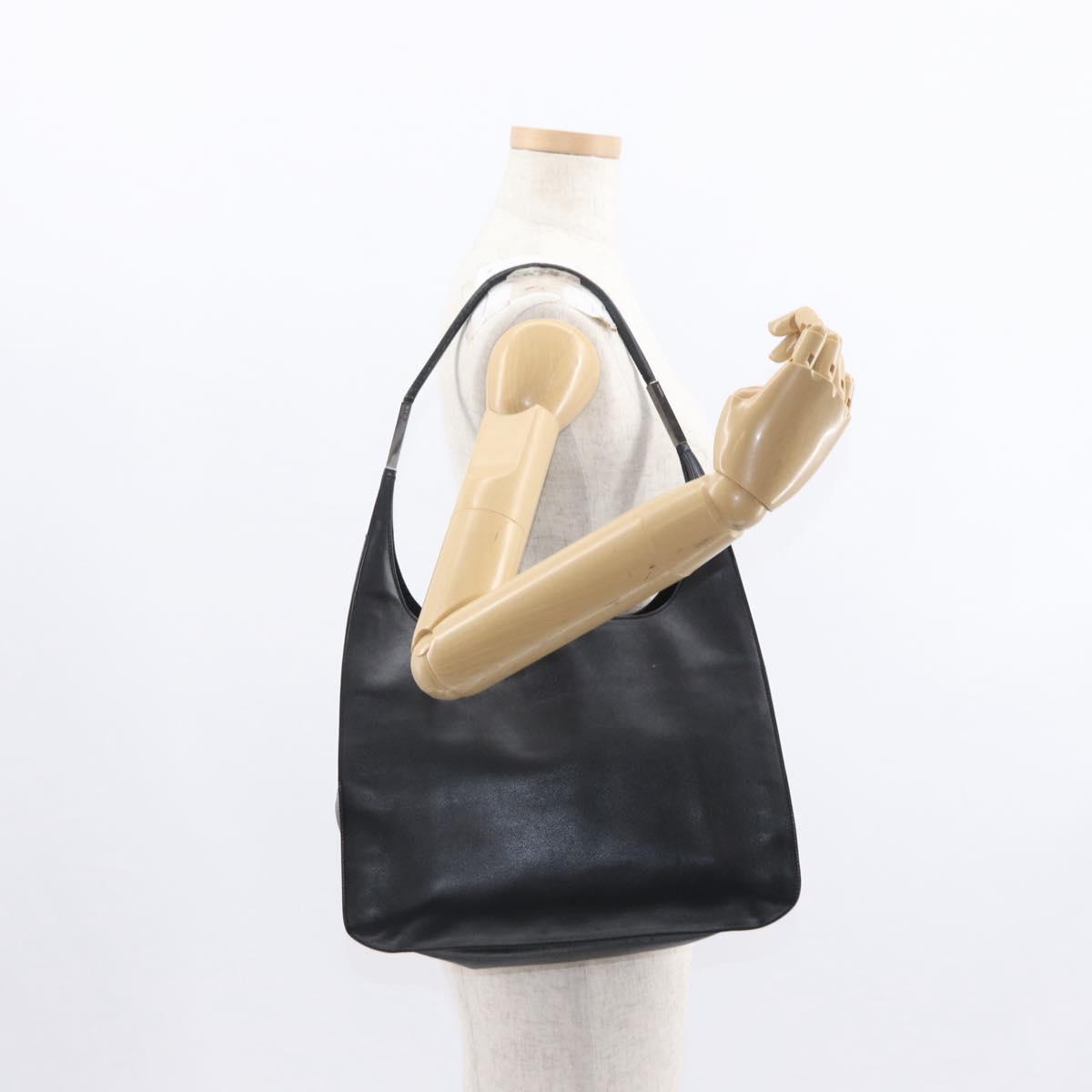 GUCCI Shoulder Bag Leather Black Silver 001 3167 Auth ka636