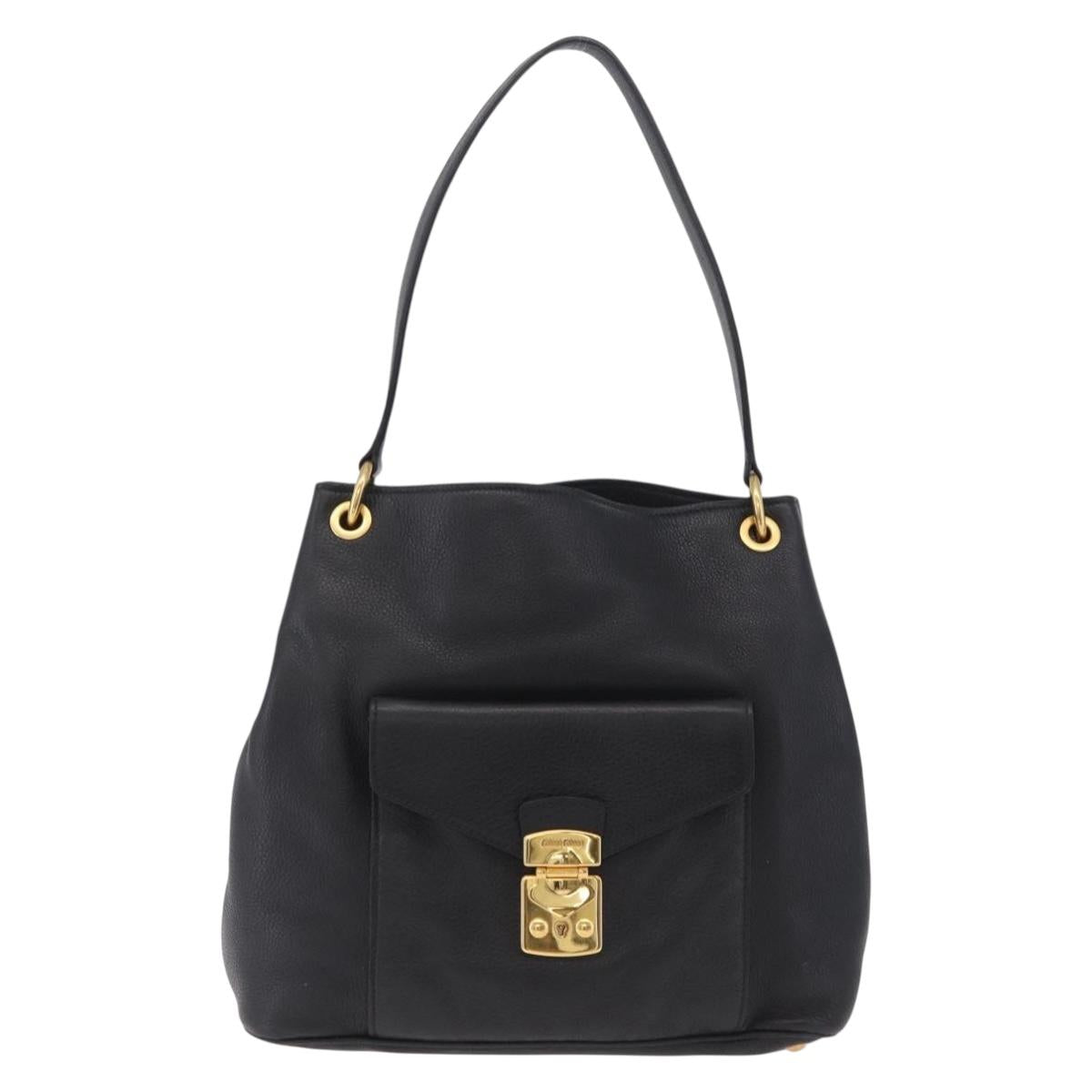 Miu Miu Shoulder Bag Leather Black Gold Auth ka6362