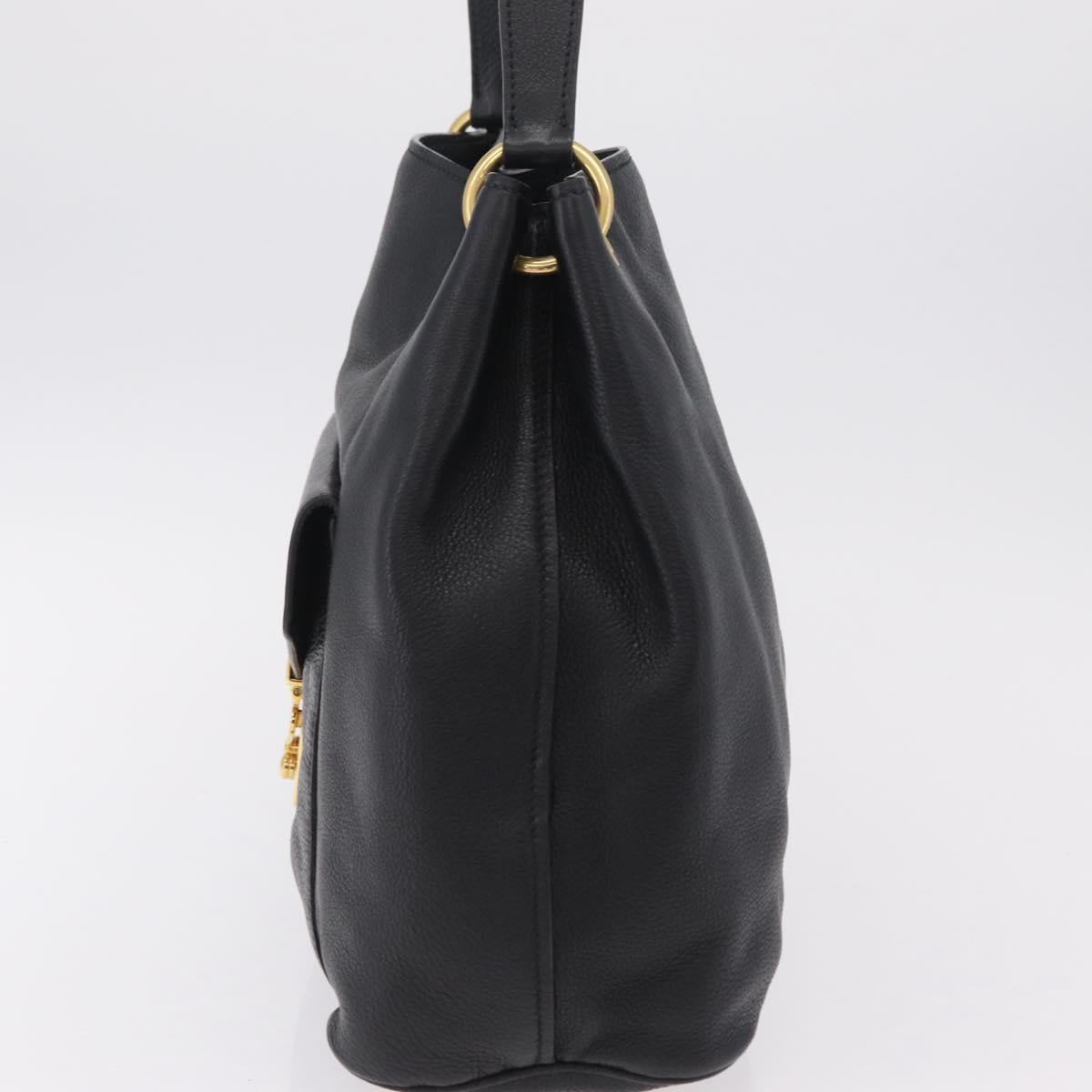 Miu Miu Shoulder Bag Leather Black Gold Auth ka6362