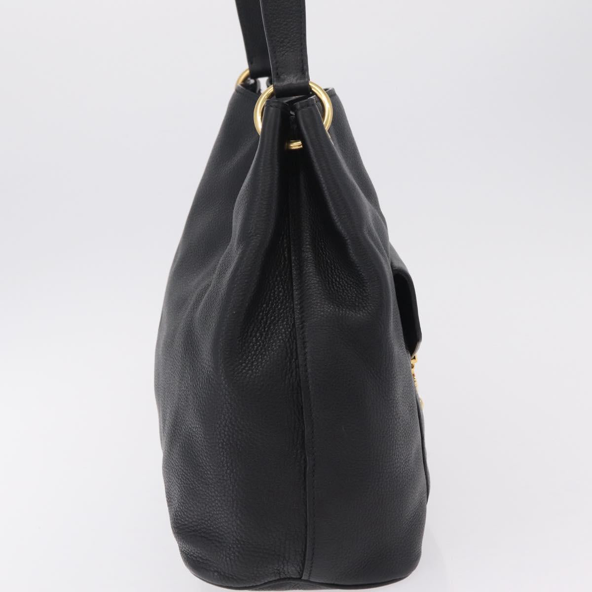 Miu Miu Shoulder Bag Leather Black Gold Auth ka6362