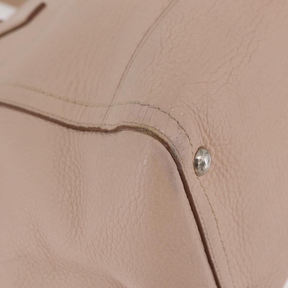 Salvatore Ferragamo Gancini Tote Bag Leather Beige Silver Auth ka6363