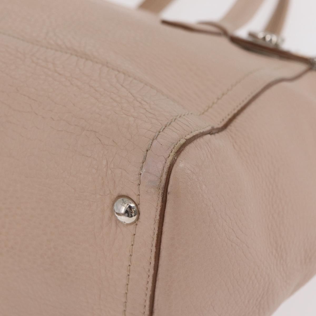 Salvatore Ferragamo Gancini Tote Bag Leather Beige Silver Auth ka6363