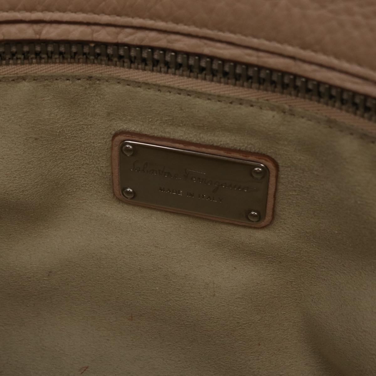 Salvatore Ferragamo Gancini Tote Bag Leather Beige Silver Auth ka6363