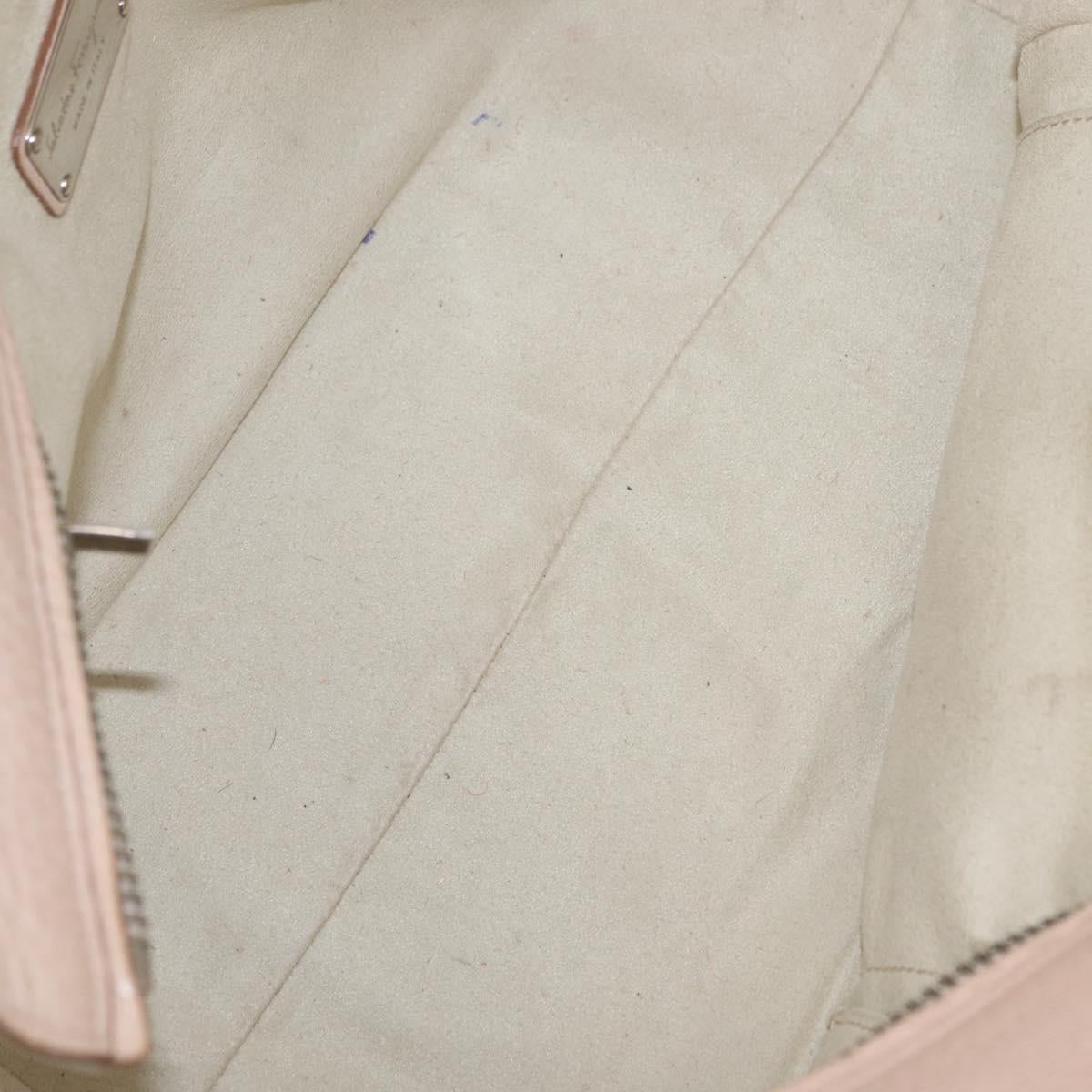 Salvatore Ferragamo Gancini Tote Bag Leather Beige Silver Auth ka6363