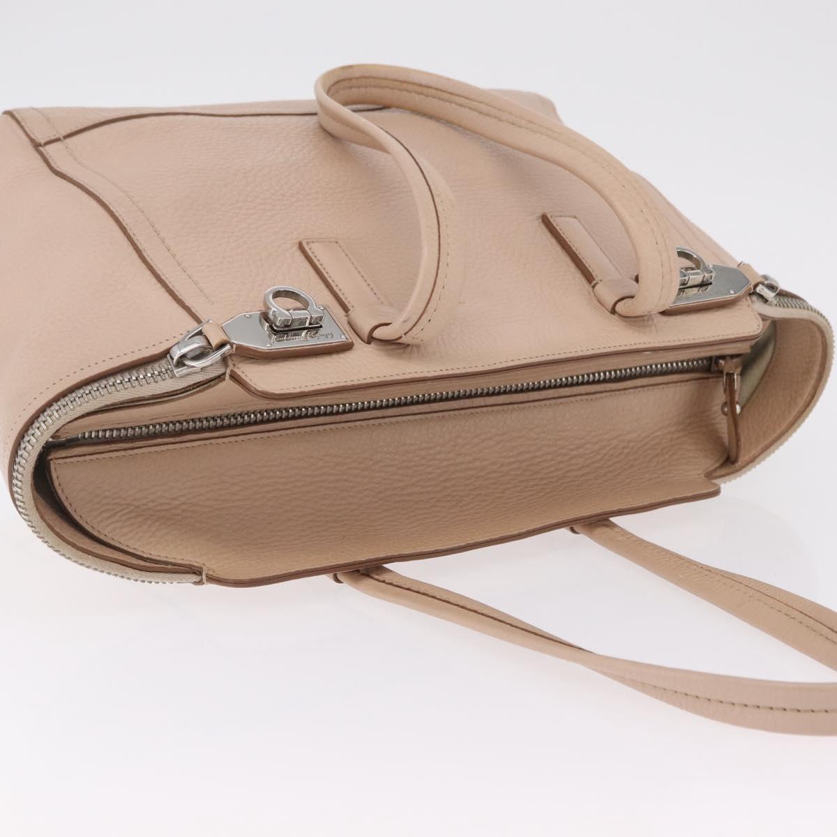Salvatore Ferragamo Gancini Tote Bag Leather Beige Silver Auth ka6363