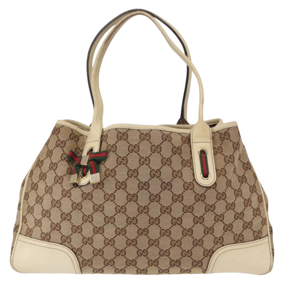 GUCCI GG Canvas Web Sherry Line Pretty Tote Bag Beige Gold 163805 Auth ka637
