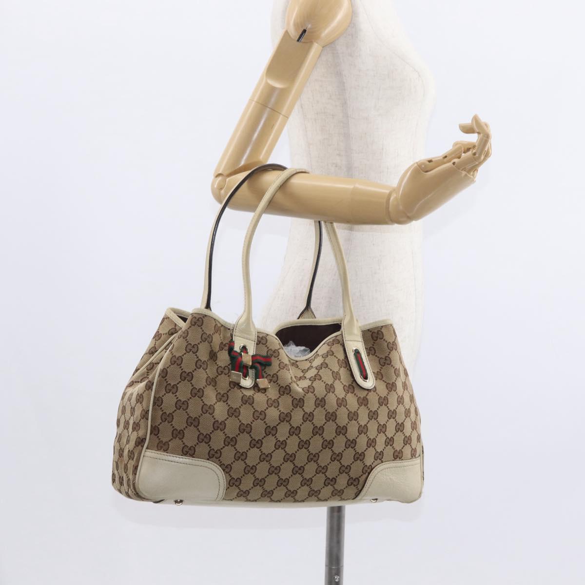 GUCCI GG Canvas Web Sherry Line Pretty Tote Bag Beige Gold 163805 Auth ka637