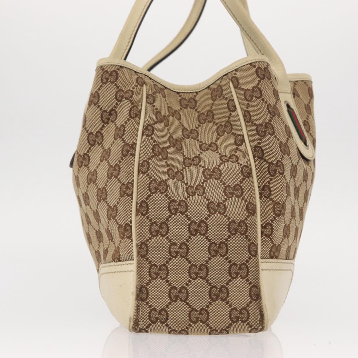 GUCCI GG Canvas Web Sherry Line Pretty Tote Bag Beige Gold 163805 Auth ka637
