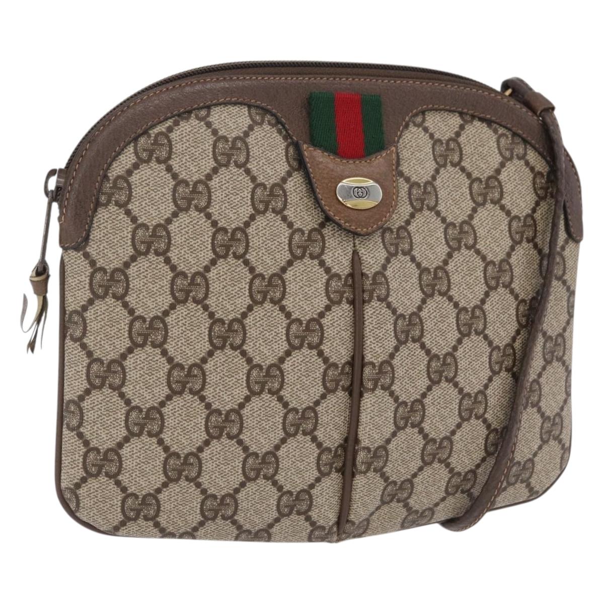 GUCCI GG Supreme Web Sherry Line Bag PVC Beige Gold 904 02 047 Auth ka6370
