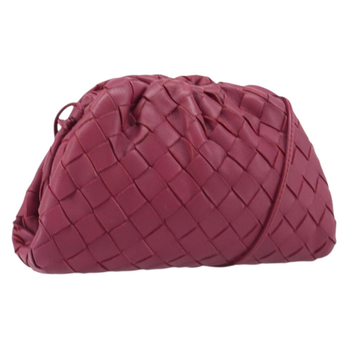 BOTTEGA VENETA INTRECCIATO Shoulder Bag Leather Bordeaux Gold Auth ka6373V
