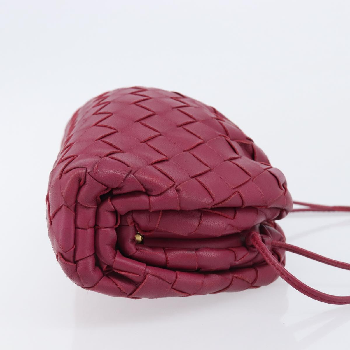 BOTTEGA VENETA INTRECCIATO Shoulder Bag Leather Bordeaux Gold Auth ka6373V