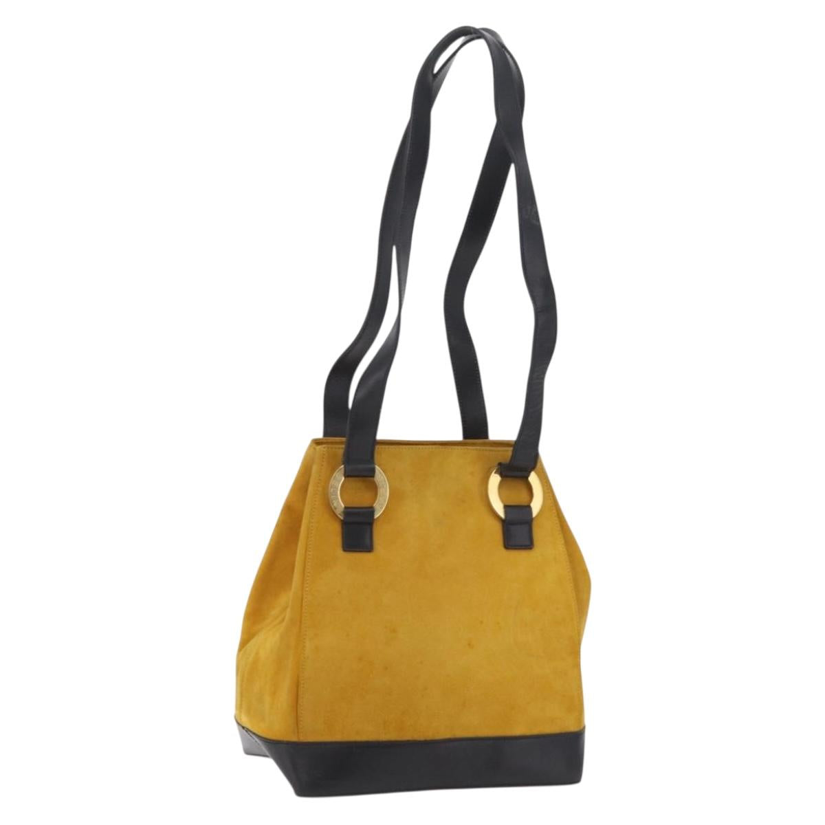 CELINE Tote Bag Suede Yellow Gold Auth ka6374