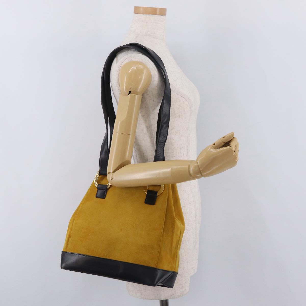 CELINE Tote Bag Suede Yellow Gold Auth ka6374