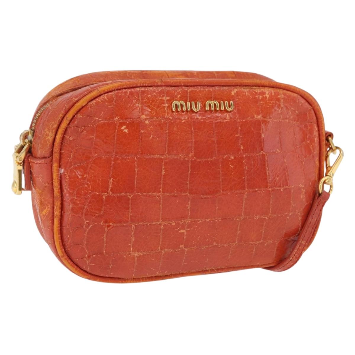 Miu Miu Shoulder Bag Leather Croco Embossed Orange Gold Auth ka6376