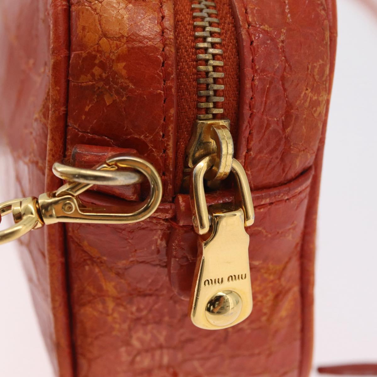 Miu Miu Shoulder Bag Leather Croco Embossed Orange Gold Auth ka6376