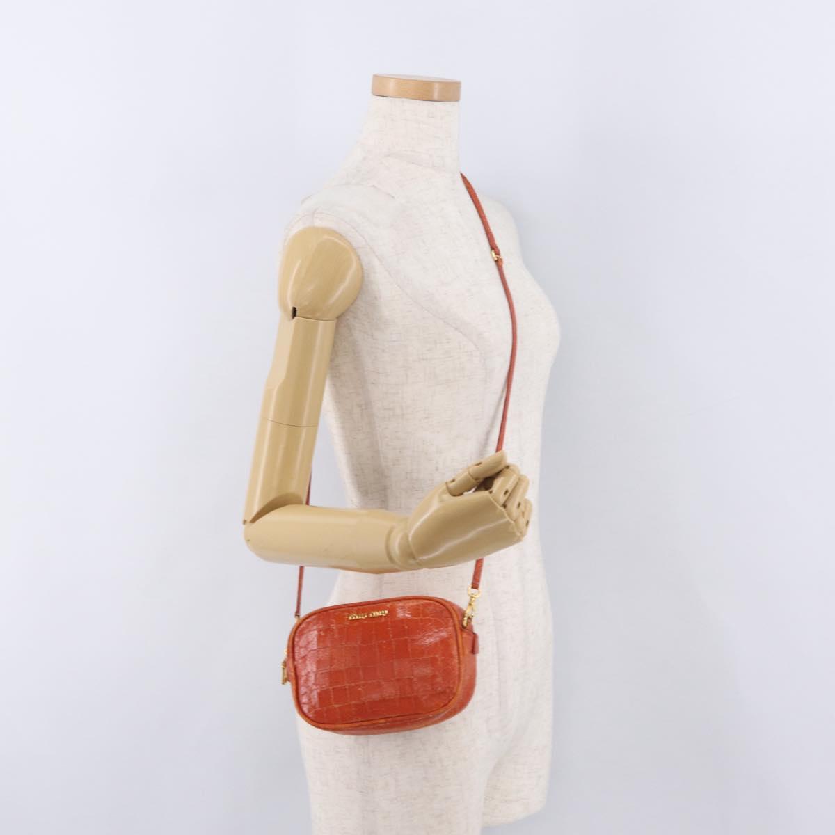 Miu Miu Shoulder Bag Leather Croco Embossed Orange Gold Auth ka6376