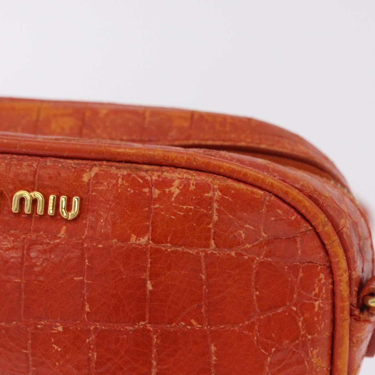 Miu Miu Shoulder Bag Leather Croco Embossed Orange Gold Auth ka6376