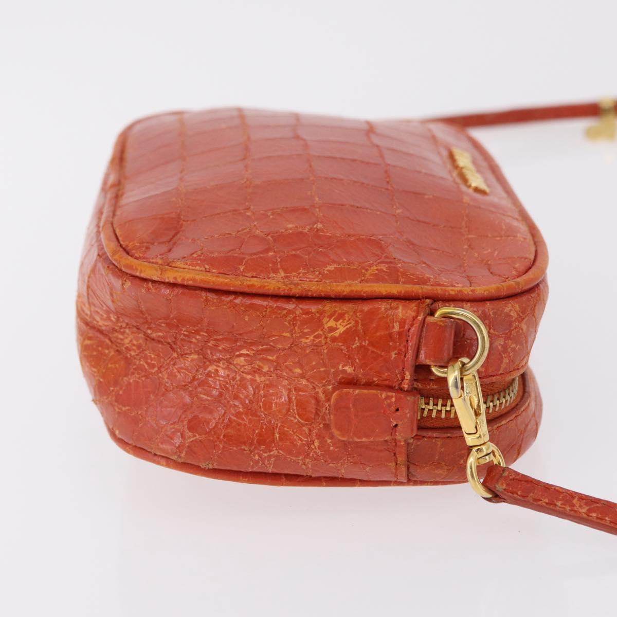 Miu Miu Shoulder Bag Leather Croco Embossed Orange Gold Auth ka6376