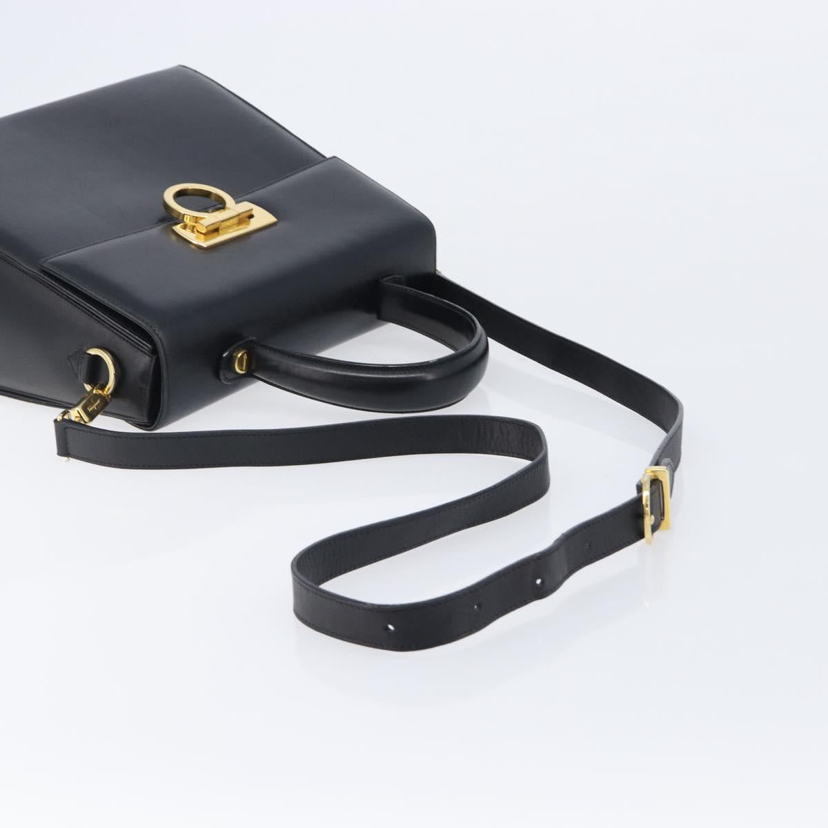 Salvatore Ferragamo Gancini Hand Bag Leather 2way Black Gold Auth ka6377