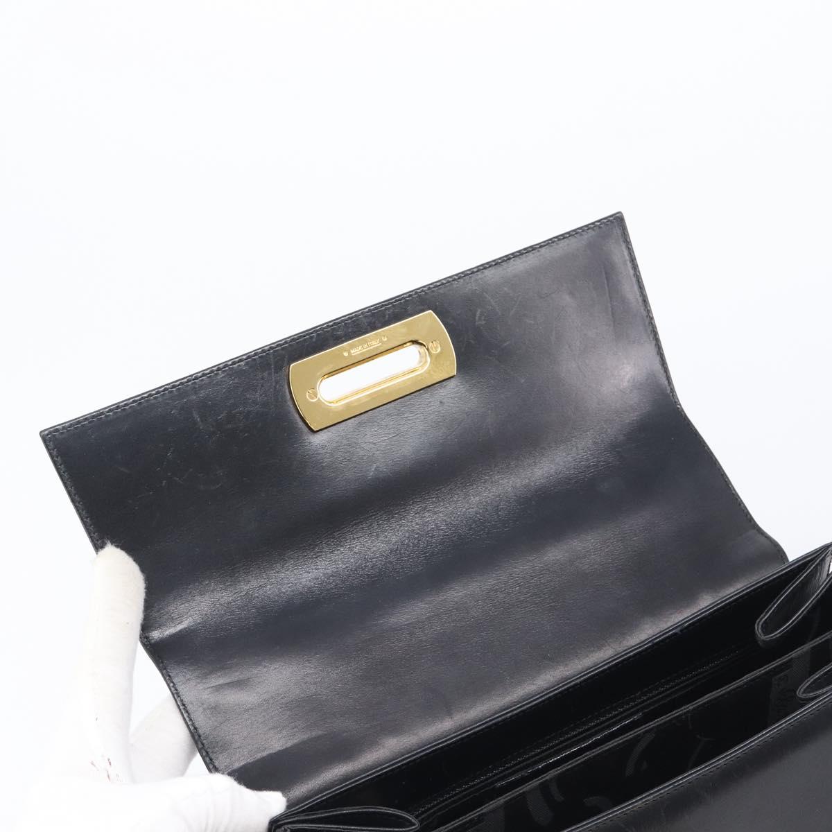 Salvatore Ferragamo Gancini Hand Bag Leather 2way Black Gold Auth ka6377