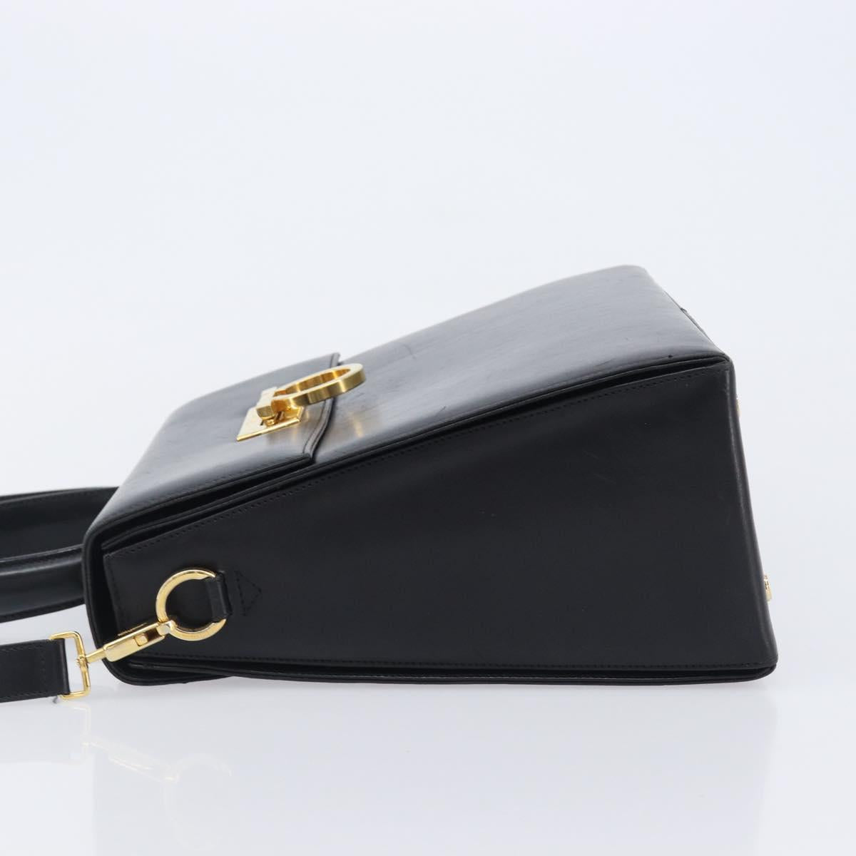 Salvatore Ferragamo Gancini Hand Bag Leather 2way Black Gold Auth ka6377