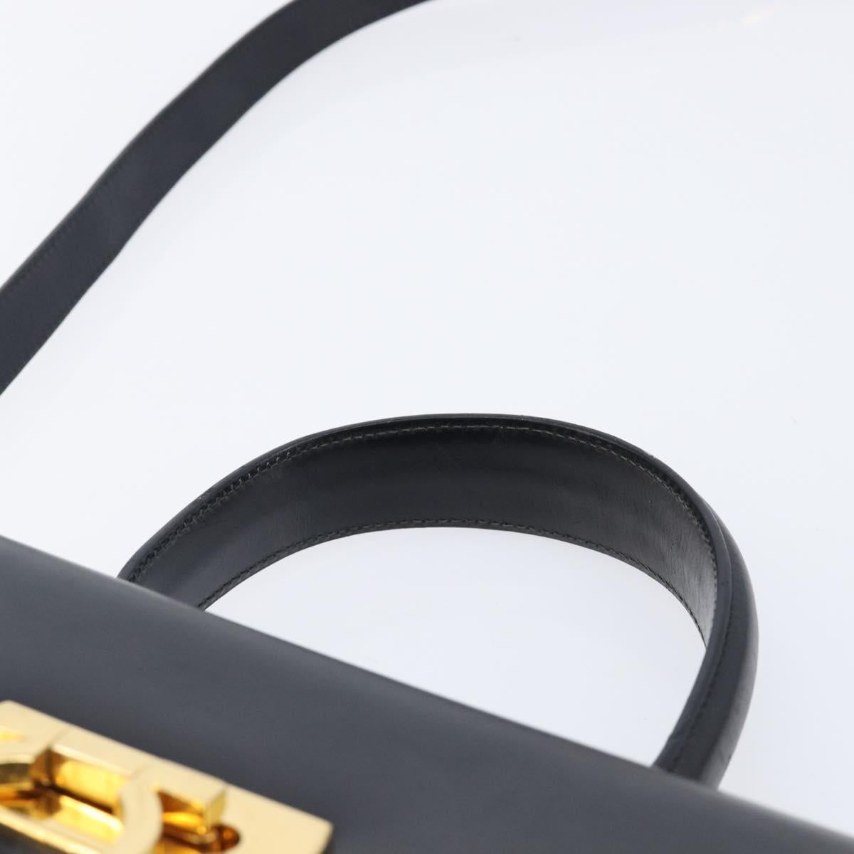 Salvatore Ferragamo Gancini Hand Bag Leather 2way Black Gold Auth ka6377