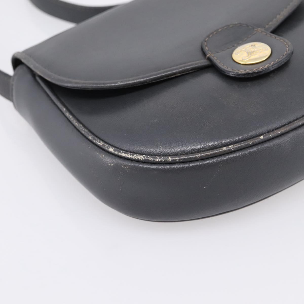 CELINE Shoulder Bag Leather Gray Gold Auth ka6378