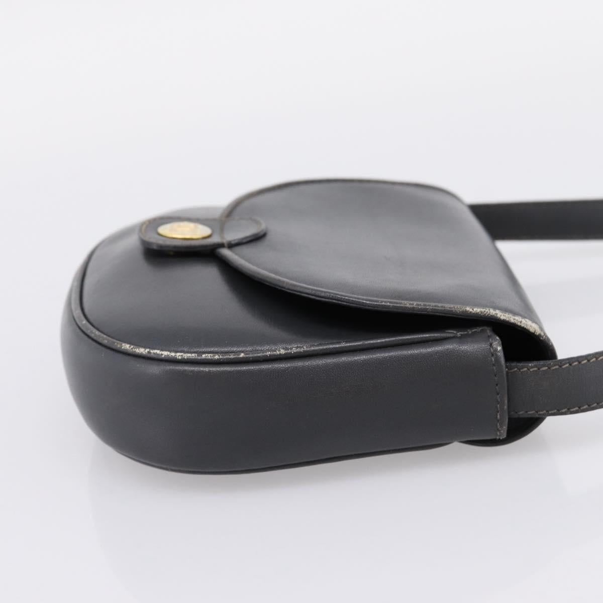 CELINE Shoulder Bag Leather Gray Gold Auth ka6378