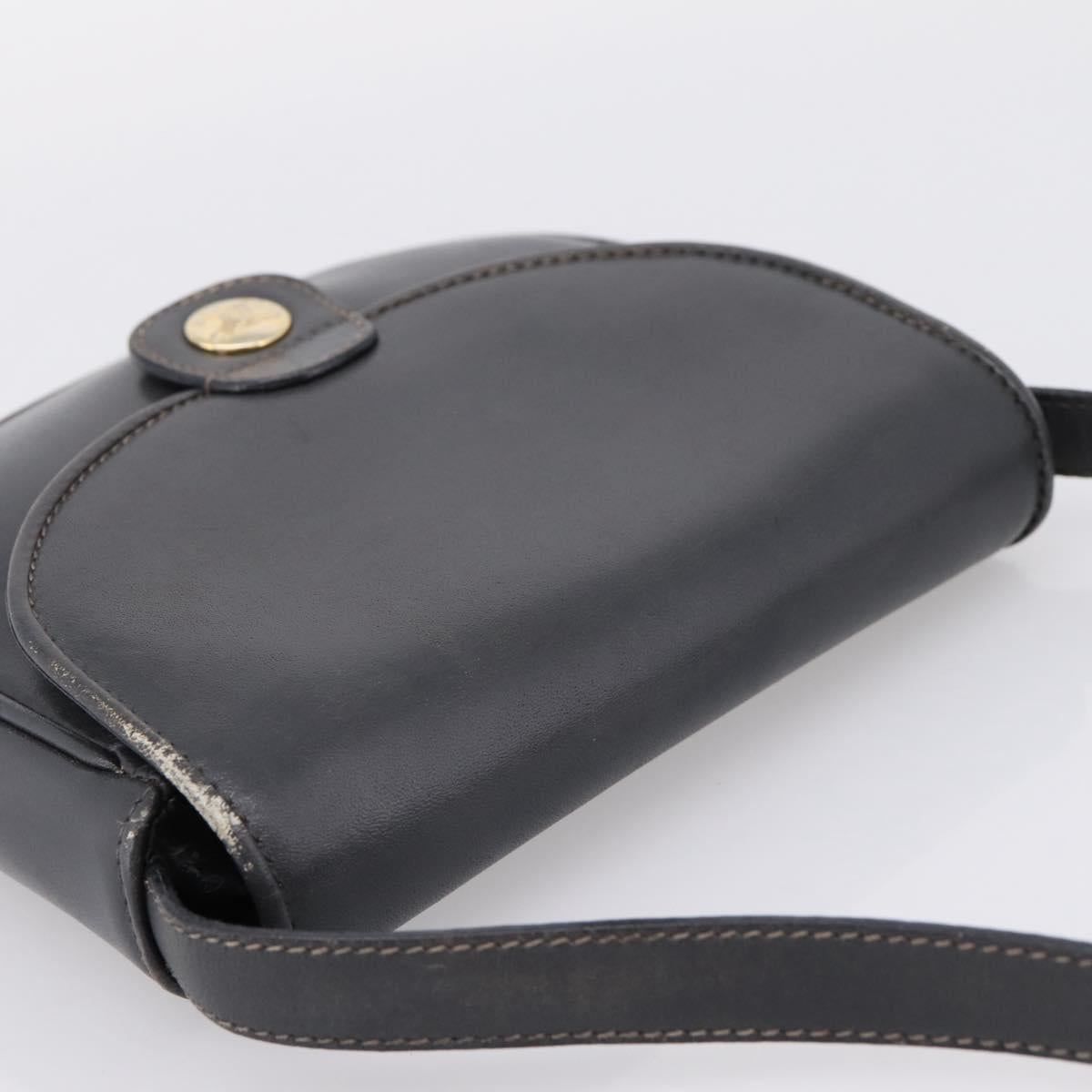 CELINE Shoulder Bag Leather Gray Gold Auth ka6378